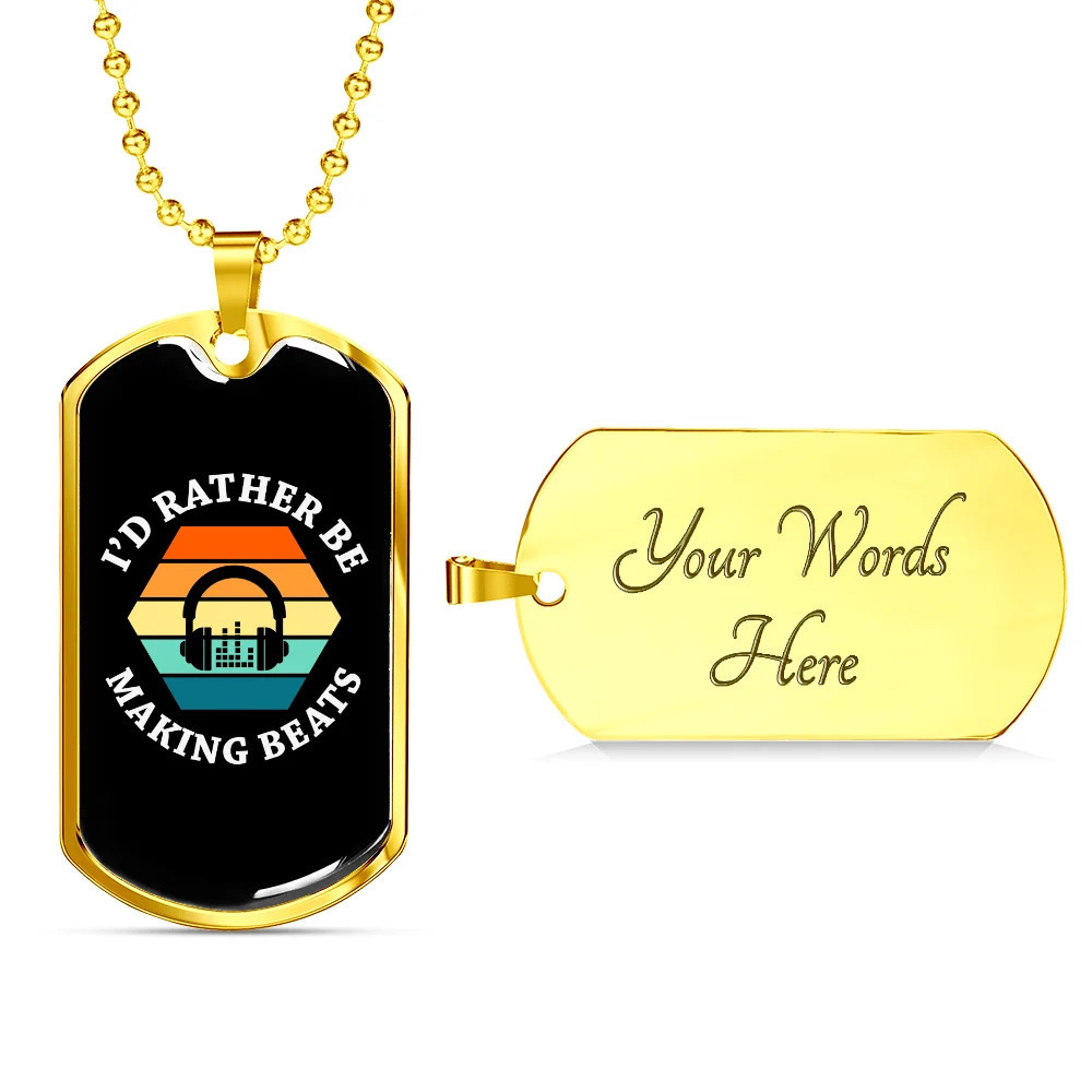 Musician Necklace Making Beats Personalized Engraved Gold Dog Tag Necklace Cust
